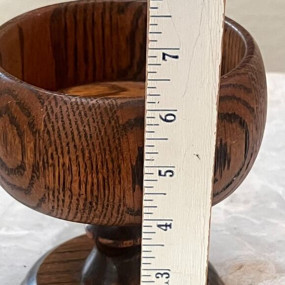 Vintage Rustic Oak Wood Pedestal Bowl 6" Tall Display Decor - Picture 3 of 7